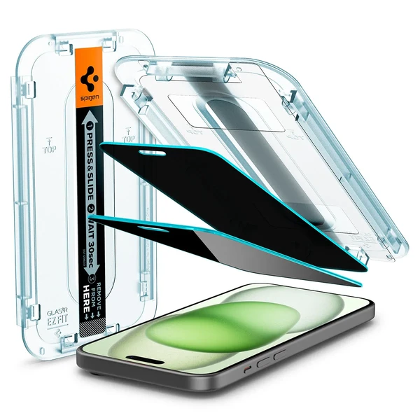 Захисне скло антишпигун з рамкою для поклейки Spigen EZ FIT GLAS.tR Privacy для iPhone 16 Plus | 15 Plus (2 шт.)