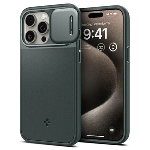 Противоудачный чехол со шторкой для камеры Spigen Optik Armor (MagFit) Abyss Green для iPhone 15 Pro Max - Фото 2