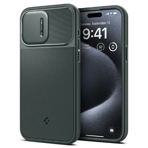 Противоудачный чехол со шторкой для камеры Spigen Optik Armor (MagFit) Abyss Green для iPhone 15 Pro Max - Фото 3