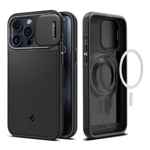 Противоудачный чехол со шторкой для камеры Spigen Optik Armor (MagFit) Black для iPhone 15 Pro ACS06738 - Фото 1