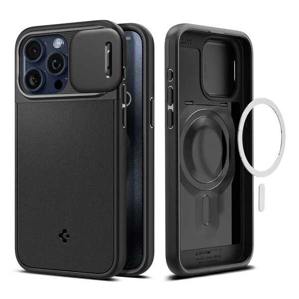 Протиуданий чохол зі шторкою для камери Spigen Optik Armor (MagFit) Black для iPhone 15 Pro Max в Сумах