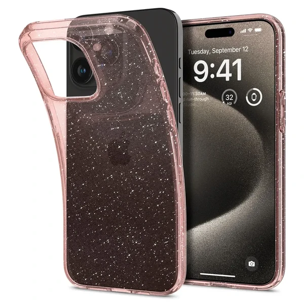 Прозорий чохол Spigen Liquid Crystal Glitter Rose Quartz для iPhone 15 Pro Max