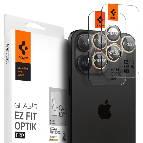 Захисне скло на камеру Spigen Optik Pro Gold для iPhone 15 Pro | 15 Pro Max | 14 Pro | 14 Pro Max (2 шт.)