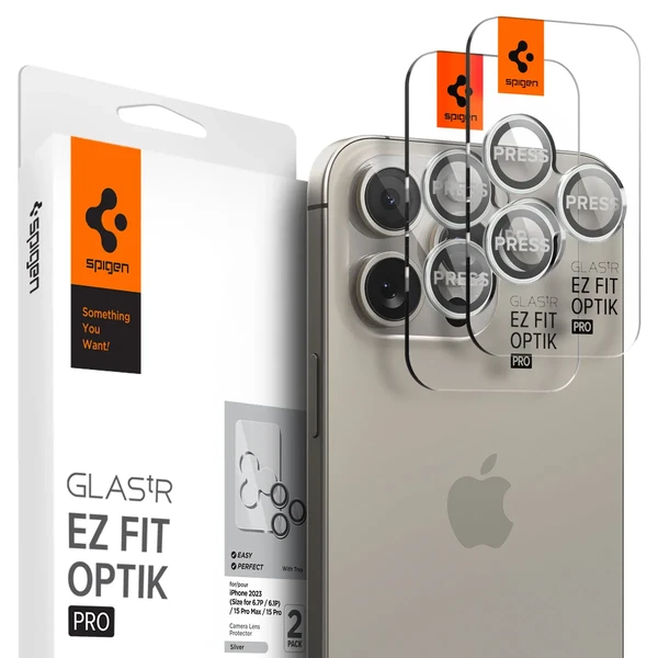 Захисне скло на камеру Spigen Optik Pro Silver для iPhone 15 Pro | 15 Pro Max | 14 Pro | 14 Pro Max (2 шт.)