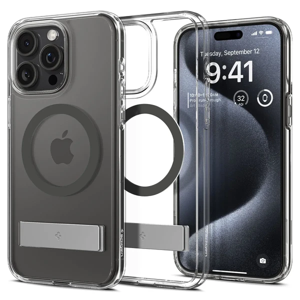 Прозорий чохол з підставкою Spigen Ultra Hybrid S (MagFit) Graphite для iPhone 15 Pro