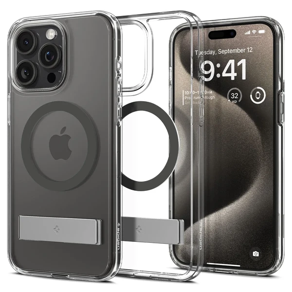 Прозорий чохол з підставкою Spigen Ultra Hybrid S (MagFit) Graphite для iPhone 15 Pro Max в Сумах