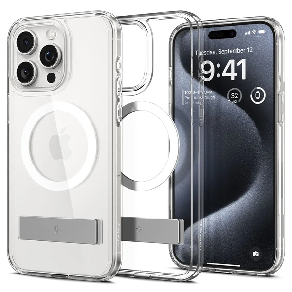 Прозорий чохол з підставкою Spigen Ultra Hybrid S (MagFit) Crystal Clear для iPhone 15 Pro