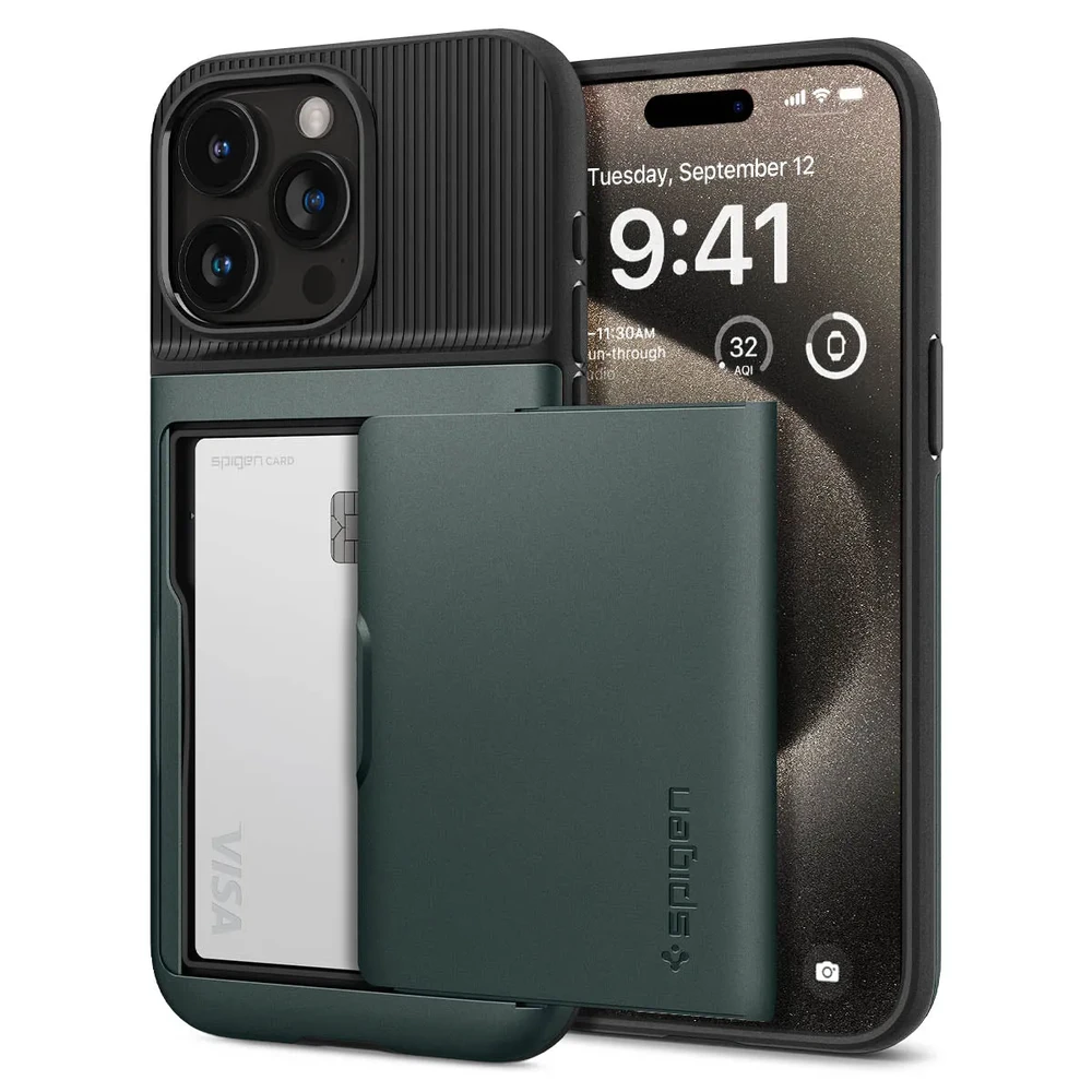 Протиударний чохол-гаманець Spigen Slim Armor CS Abyss Green для iPhone 15 Pro Max