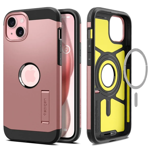 Протиударний чохол з підставкою Spigen Tough Armor (MagFit) Rose Gold для iPhone 15