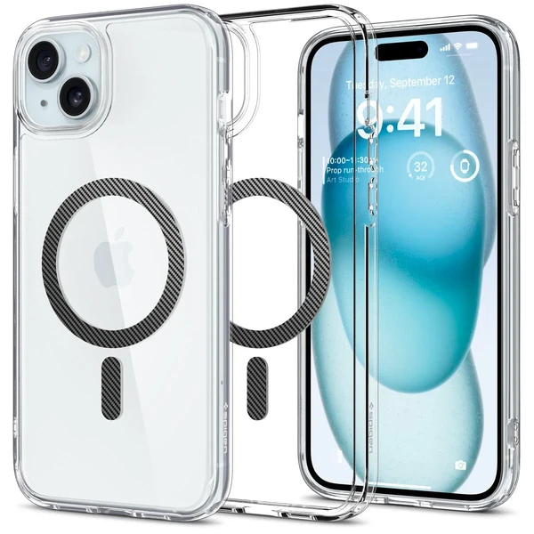 Прозорий чохол з MagSafe Spigen Ultra Hybrid (MagFit) Carbon Fiber для iPhone 15