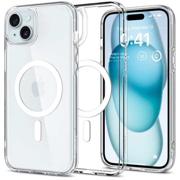 Прозорий чохол з MagSafe Spigen Ultra Hybrid (MagFit) White для iPhone 15