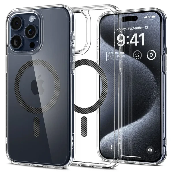 Прозорий чохол з MagSafe Spigen Ultra Hybrid (MagFit) Carbon Fiber для iPhone 15 Pro