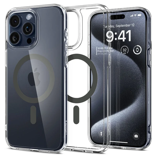 Прозорий чохол з MagSafe Spigen Ultra Hybrid (MagFit) Graphite для iPhone 15 Pro