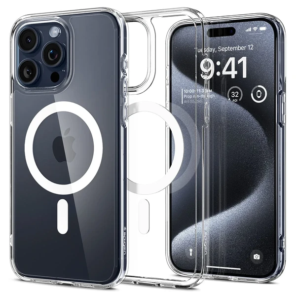 Прозорий чохол з MagSafe Spigen Ultra Hybrid (MagFit) White для iPhone 15 Pro