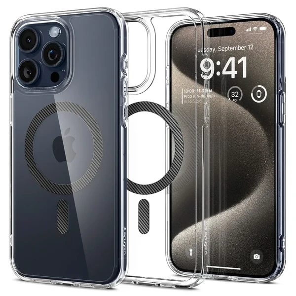 Прозорий чохол з MagSafe Spigen Ultra Hybrid (MagFit) Carbon Fiber для iPhone 15 Pro Max