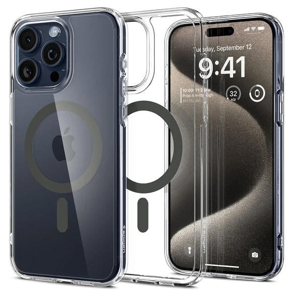 Прозорий чохол з MagSafe Spigen Ultra Hybrid (MagFit) Graphite для iPhone 15 Pro Max