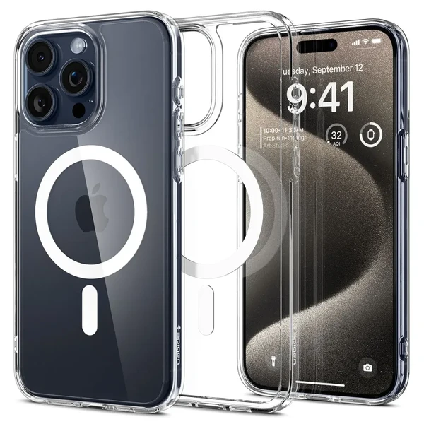 Прозорий чохол з MagSafe Spigen Ultra Hybrid (MagFit) White для iPhone 15 Pro Max