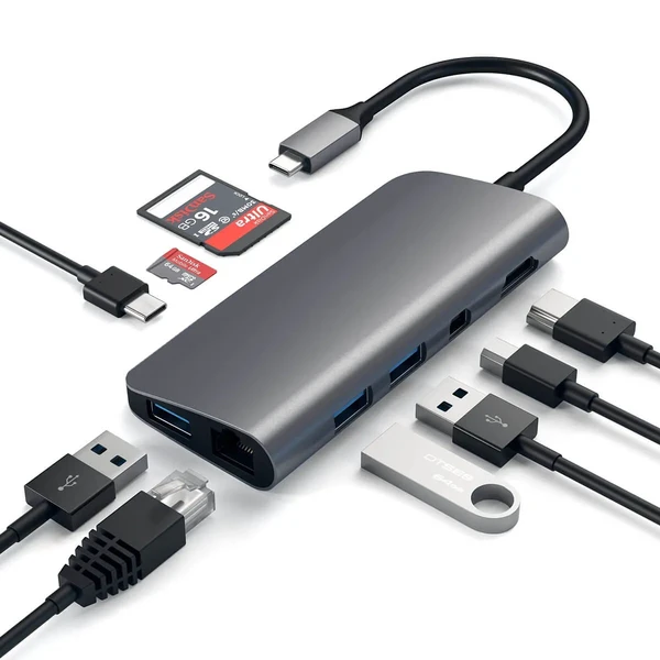 Хаб USB-C для MacBook Pro | Air Satechi Aluminum Multimedia Adapter 9 в 1 Space Gray