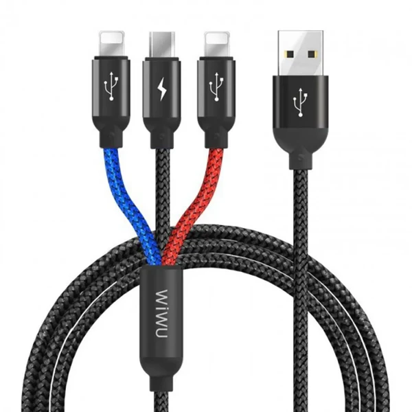 Кабель WIWU YZ-102 USB to Dual Lightning | Micro-USB 1.2m