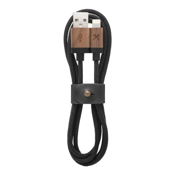 Нейлоновий кабель з натурального дерева Woodcessories EcoCable Lightning to USB Black 1.2m