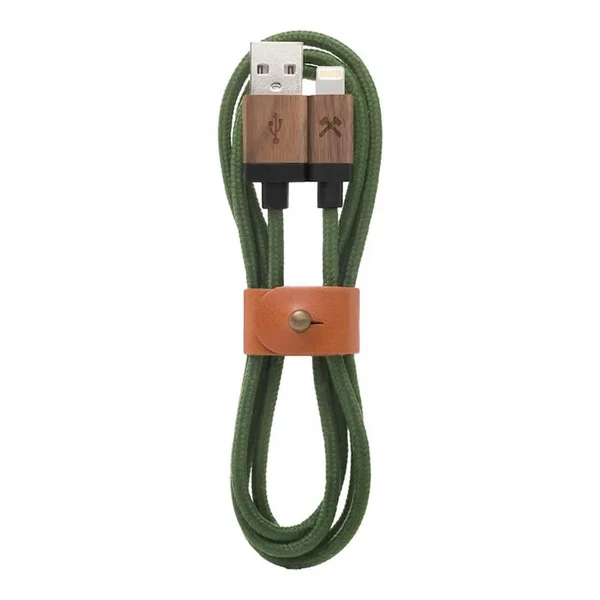 Нейлоновий кабель з натурального дерева Woodcessories EcoCable Lightning to USB Green 1.2m