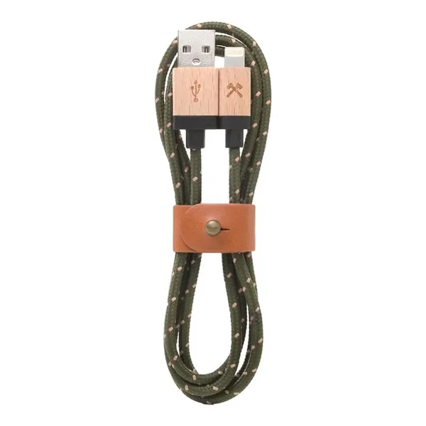 Нейлоновий кабель з натурального дерева Woodcessories EcoCable Lightning to USB Green | Brown 1.2m