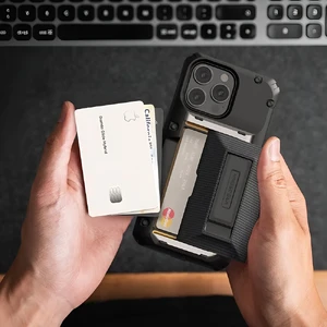 Противоударный чехол-кошелек с подставкой VRS Design Damda Glide Hybrid Black для iPhone 14 Pro Max - Фото 2