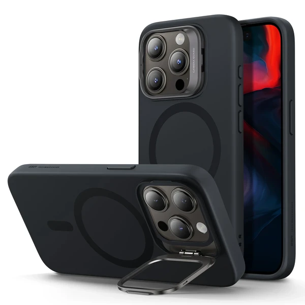Захисний силіконовий чохол MagSafe з підставкою ESR Cloud Soft Case Stash Stand Black для iPhone 15 Pro