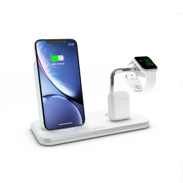 Бездротове зарядний пристрій Zens Stand + Dock + Watch Aluminium Wireless Charger White 10W