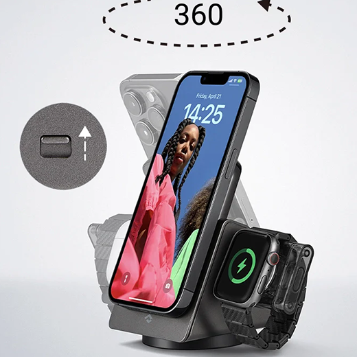 Бездротовий зарядний пристрій 3-in-1 Pitaka MagEZ Slider 2 Twill Black/Grey для iPhone | AirPods | Apple Watch