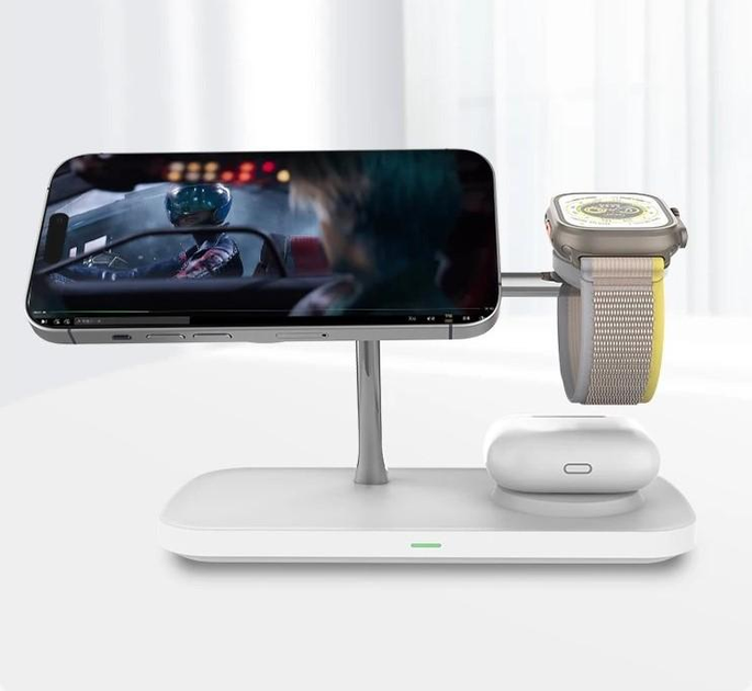 Док-станція iLoungeMax Qi2 Magnetic Charger Station 3in1 White для iPhone | AirPods | Apple Watch