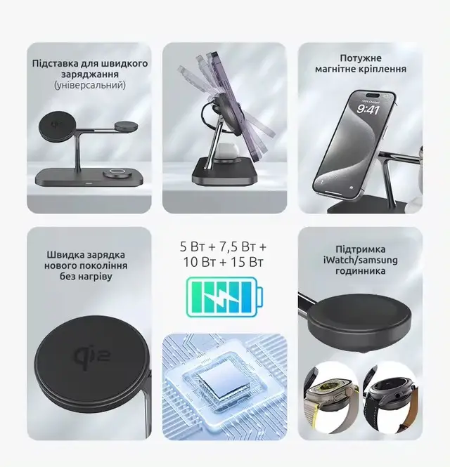 Док-станція iLoungeMax Qi2 Magnetic Charger Station 3in1 White для iPhone | AirPods | Apple Watch