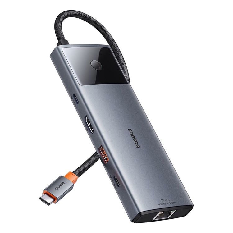 Хаб 10в1 Baseus Metal Gleam Series II USB-C Hub с разъемами HDMI 4K, RJ45, USB-C, USB-A, кардридером SD/TF, Audio Jack, 100W PD для iPad | MacBook Pro/Air Windows