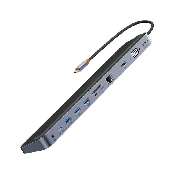 Хаб 11в1 Baseus Elitejoy Gen2 USB C hub с разъемами HDMI 4K, VGA 4K, RJ45, USB-C, USB-A, кардридером SD/TF, Audio Jack, 100W PD для iPad | MacBook Pro/Air Windows