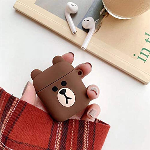 Мультяшний силіконовий чохол для AirPods з карабіном iLoungeMax Bear Коричневий 
