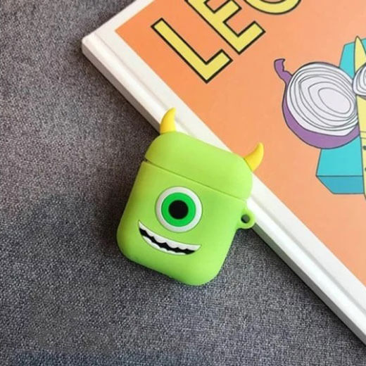 Мультяшный силиконовый чехол для AirPods с карабином iLoungeMax Big Eyes Monsters Зеленый