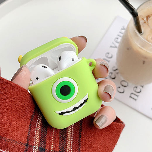 Мультяшный силиконовый чехол для AirPods с карабином iLoungeMax Big Eyes Monsters Зеленый