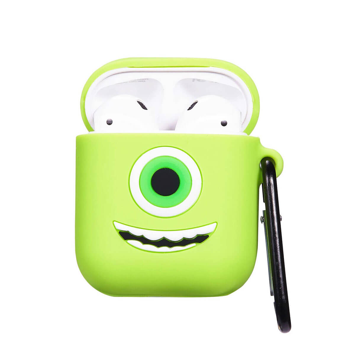 Мультяшный силиконовый чехол для AirPods с карабином iLoungeMax Big Eyes Monsters Зеленый