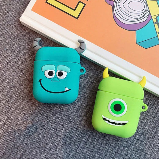 Мультяшный силиконовый чехол для AirPods с карабином iLoungeMax Big Eyes Monsters Зеленый