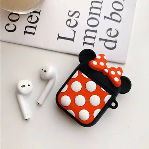 Мультяшный силиконовый чехол для AirPods с карабином iLoungeMax Minnie Mouse Black-Red