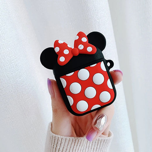 Мультяшный силиконовый чехол для AirPods с карабином iLoungeMax Minnie Mouse Black-Red
