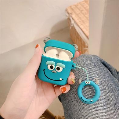 Мультяшный силиконовый чехол для AirPods с карабином iLoungeMax Sulley Голубой