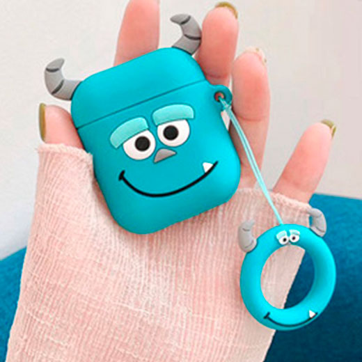 Мультяшный силиконовый чехол для AirPods с карабином iLoungeMax Sulley Голубой