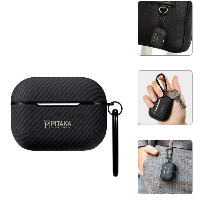 Черный чехол с карабиним для Apple AirPods Pro Pitaka Air Pal Mini