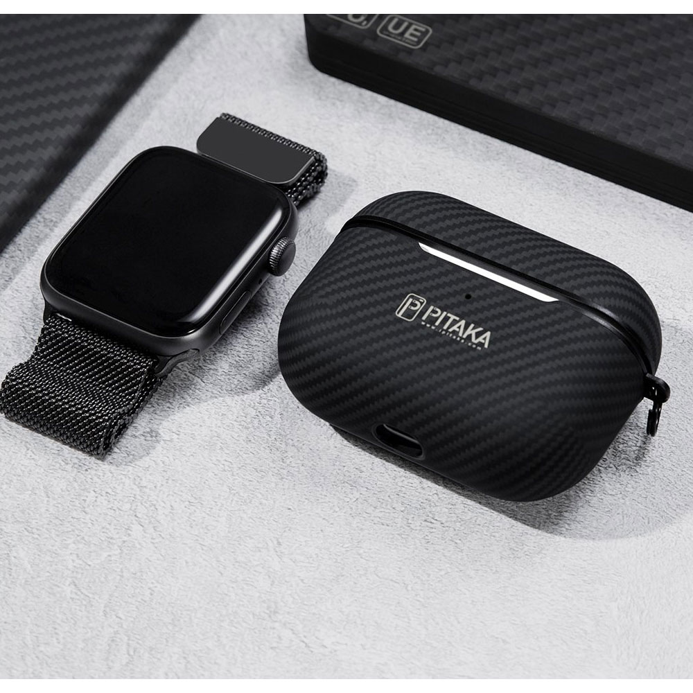 Черный чехол с карабиним для Apple AirPods Pro Pitaka Air Pal Mini