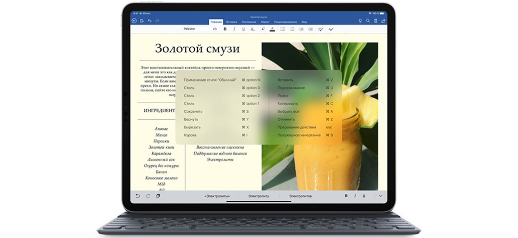 Функції та комбінації клавіш Чохол-клавіатура Apple Smart Keyboard Folio (MU8H2) для iPad Pro 12.9 "2018 (Російська гравірування)