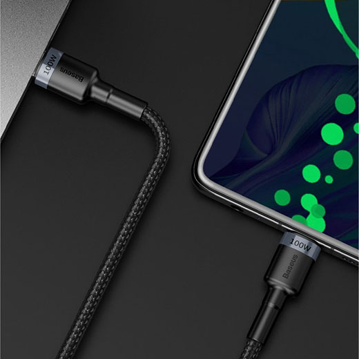 Нейлоновий кабель Baseus Cafule Flash Charging Type-C to Type-C 2m Gray | Black міцний