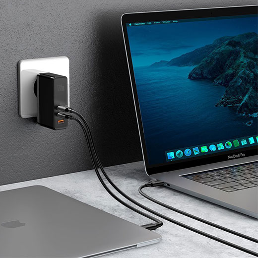 Мережевий зарядний пристрій Baseus GaN Mini Quick Charger 120W 2 Type-C USB Cable Type-C to Type-C 5A