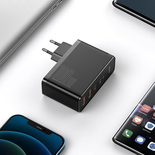 Быстрое сетевое зарядное устройство Baseus GaN2 Pro Fast Charger 2 Type-C + 2 USB-A Black 100W