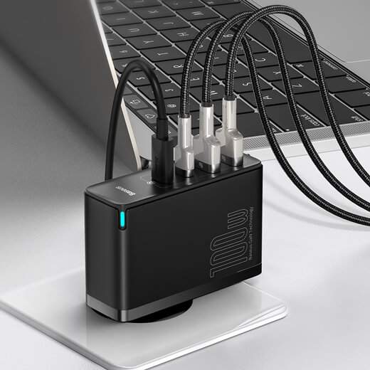 Быстрое сетевое зарядное устройство Baseus GaN2 Pro Fast Charger 2 Type-C + 2 USB-A Black 100W